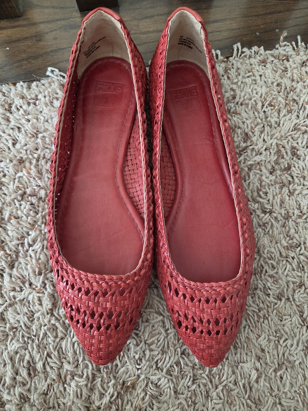 Frye Woven  Ballet Pointed-Toe Flats in Red